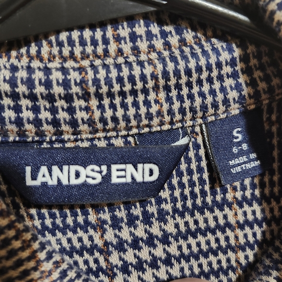 Lands' End houndstooth thick cotton elasten button down shirt dress size small - Picture 3 of 8